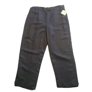 Women Linen Blend Pants Large Lightweight High Waist Flat Front Straigt Crop Leg